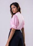 Deep Opened V Neck With  A Band Satin Top