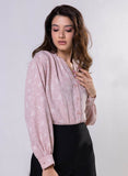 V Neck Mandarine Collar Top-Pink