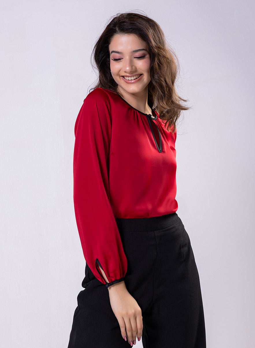 Piping Detailed Long Sleeve Top