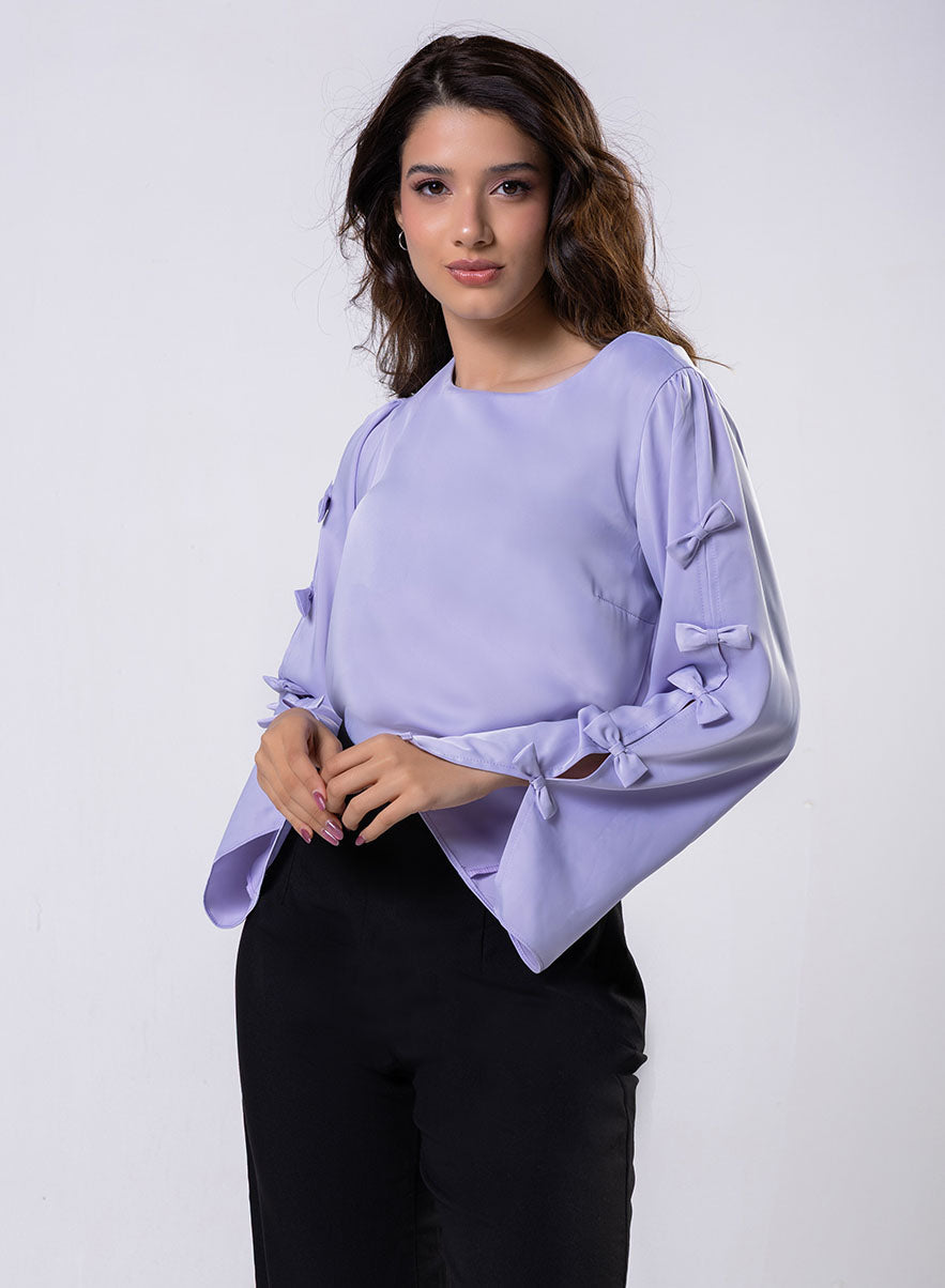 Split Sleeve With Bow Chiffon Lavendar  Top