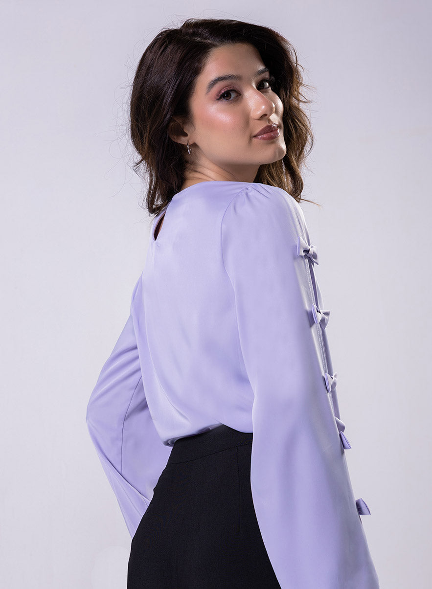Split Sleeve With Bow Chiffon Lavendar  Top