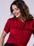Short Sleeve Frilled Top-Red