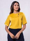 Side Neck Buttoned Short Sleeve Satin Top