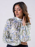 High Neck Printed Long Sleeve Top