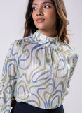 High Neck Printed Long Sleeve Top