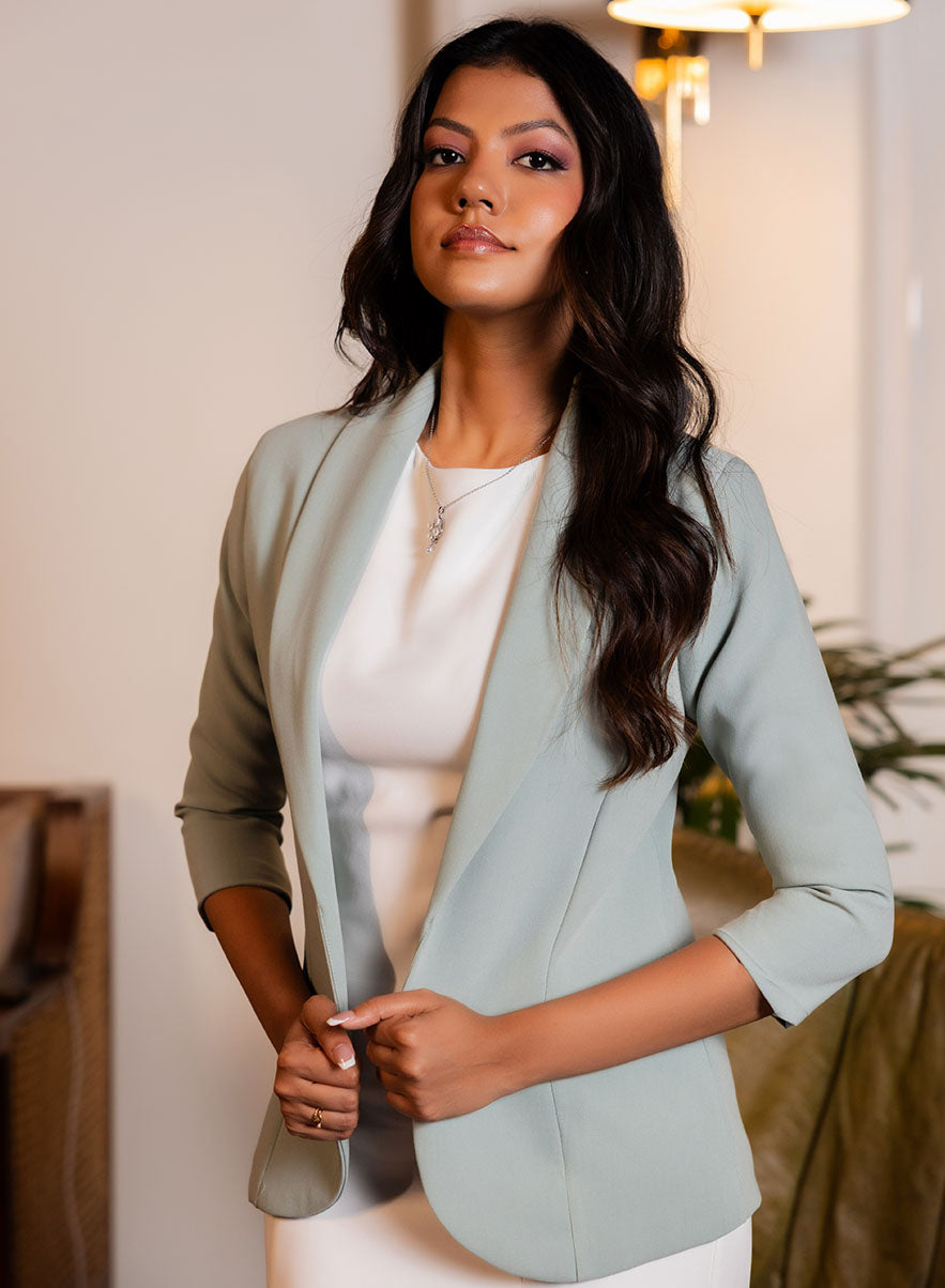 Basic Lapel Collared Blazer  - Pastal Green