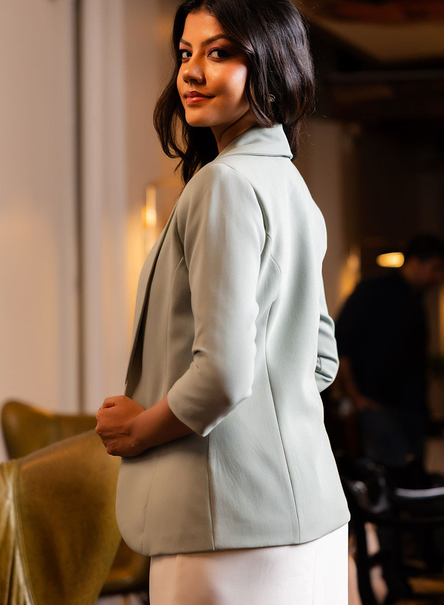 Basic Lapel Collared Blazer  - Pastal Green