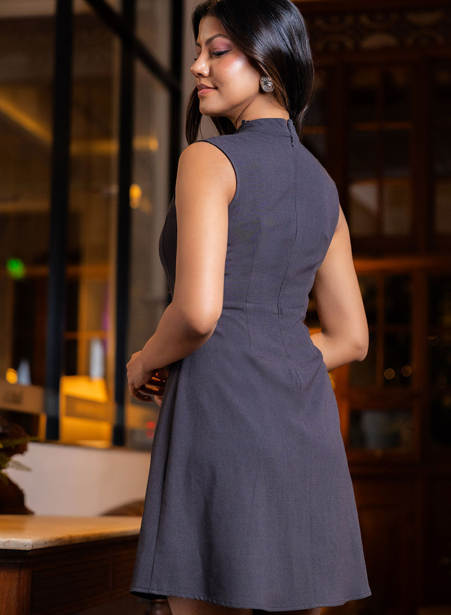 Front Paneled Mini Dress With Flaps - Black