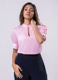 Deep Opened V Neck With  A Band Satin Top