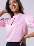 Deep Opened V Neck With  A Band Satin Top