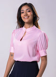 Deep Opened V Neck With  A Band Satin Top