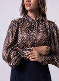 Long Sleeve Printed Frilled Collared Top