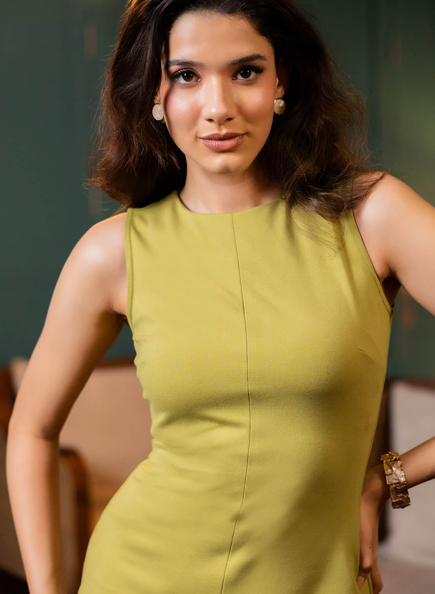 Sleevelss Ponte Green Dress