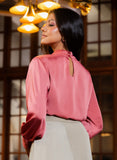Long Sleeve High Neck Satin Top