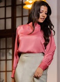 Long Sleeve High Neck Satin Top