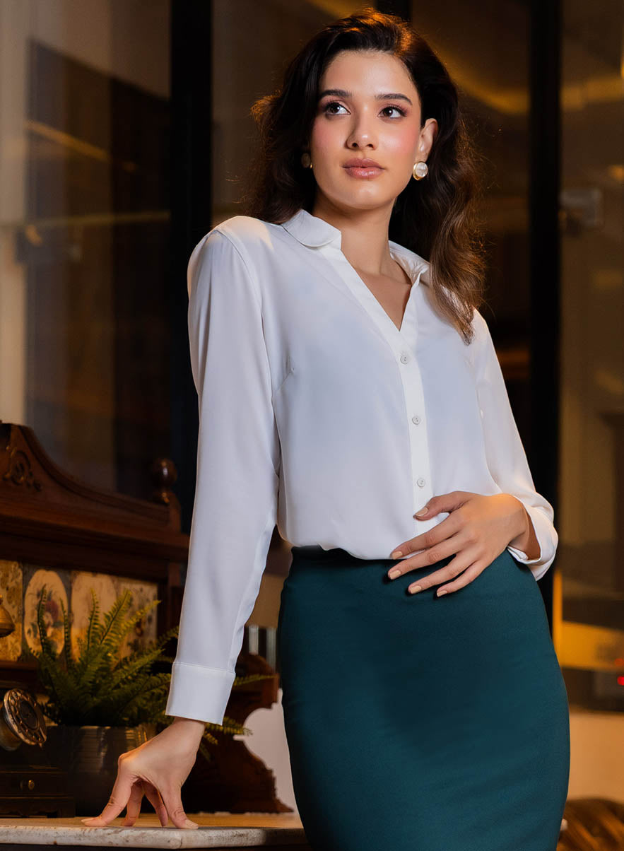 Half Sleeve White Chiffon Top