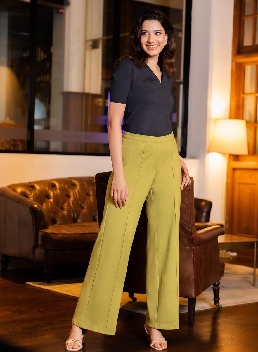Flared Ponte Trouser - Green