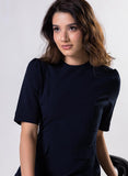 Round Neck Shift Dress With Flaps -Navy Blue