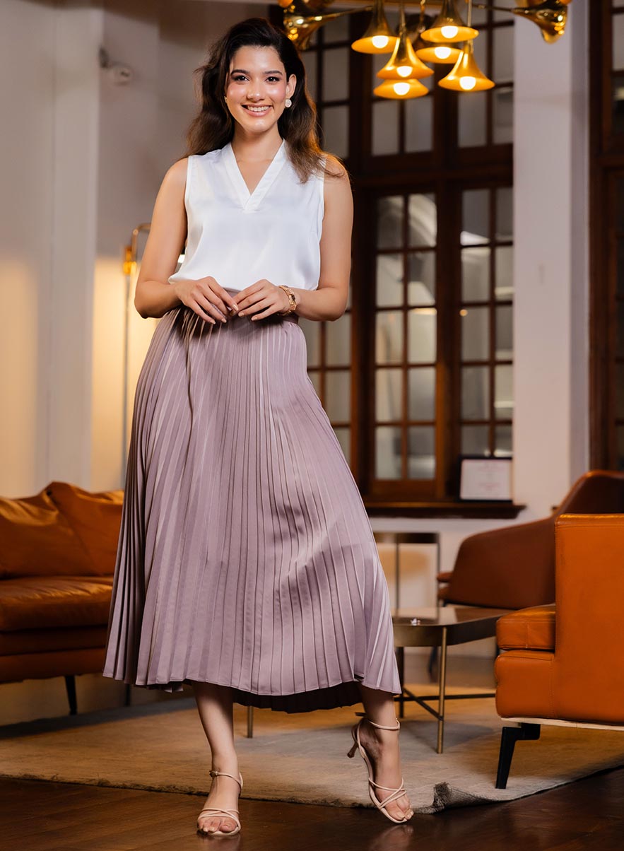 Pleated Printed Skirt