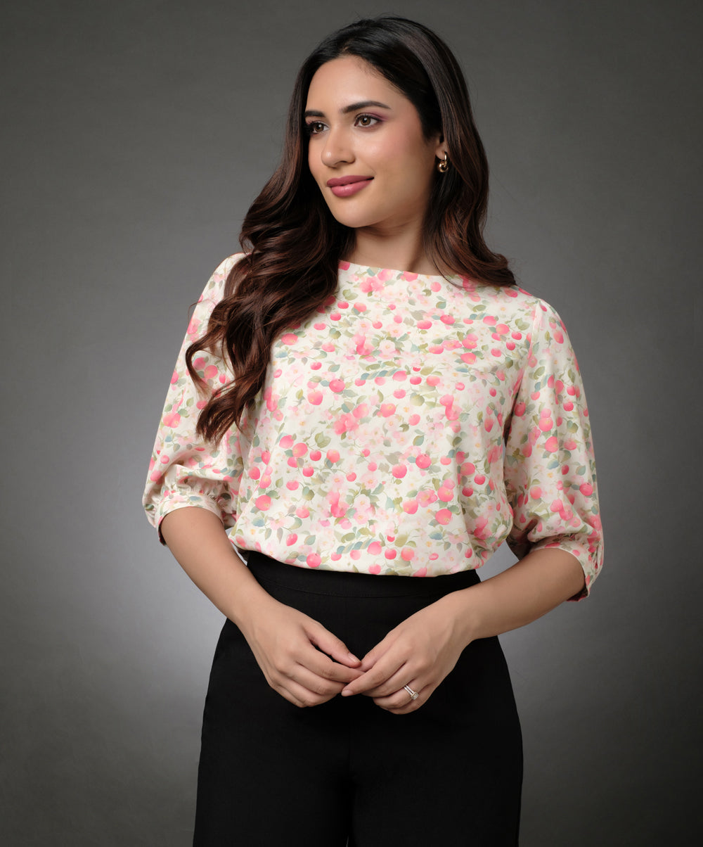 Half Sleeve Floral Chiffon Top