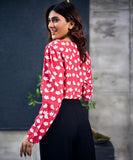 Long Sleeve Gathered Red Printed Top
