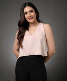 Silk Satin Vneck Sleeveless Beige Top