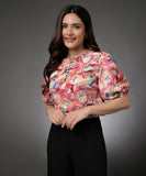 Satin Printed Button Formal Top