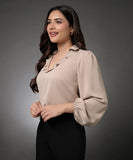 Vneck Frilled Classic Collared Chiffon Top