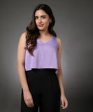 Silk Satin Vneck Sleeveless Lavender Top