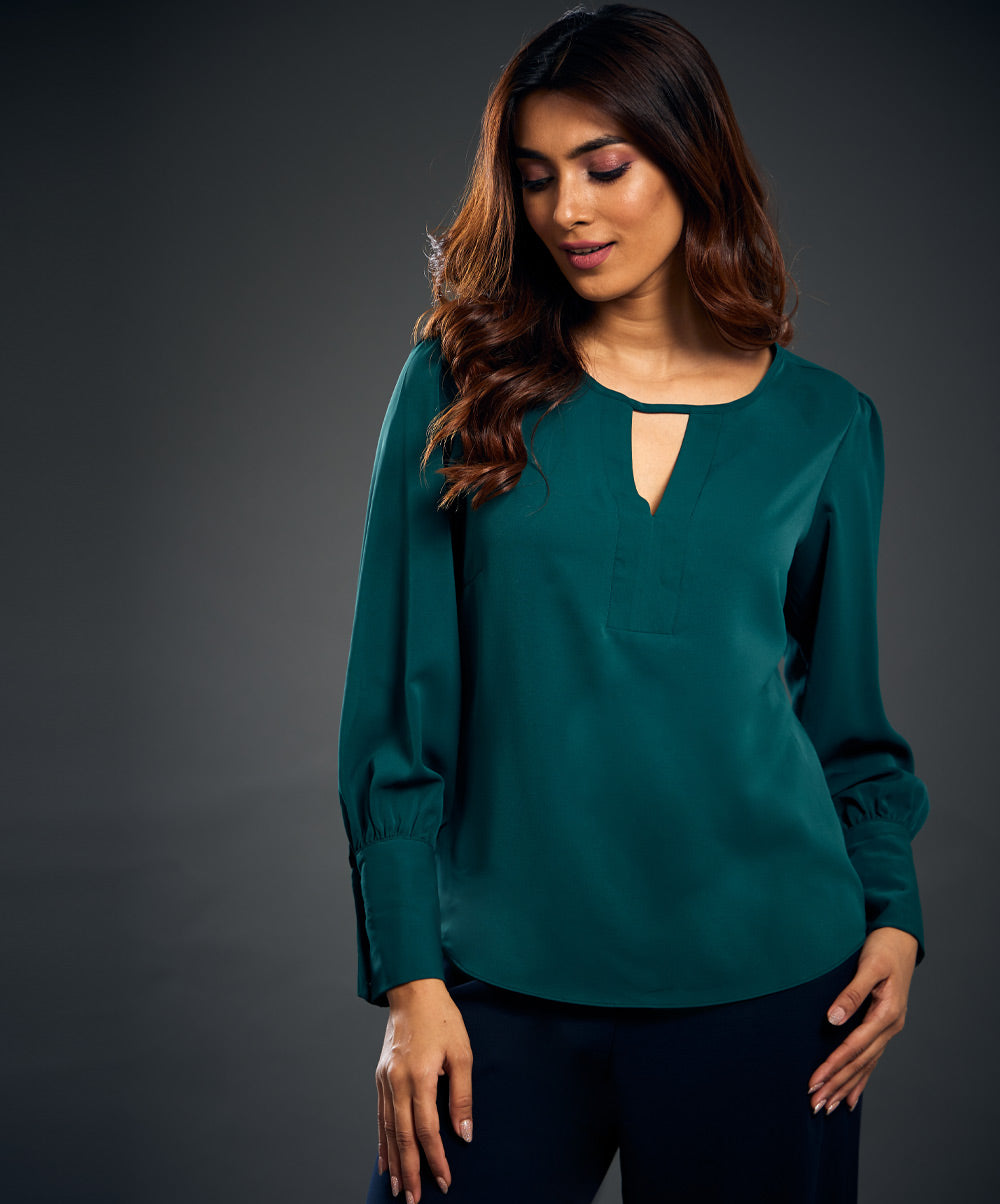 Front Detailed And Long Sleeve Chiffon Top