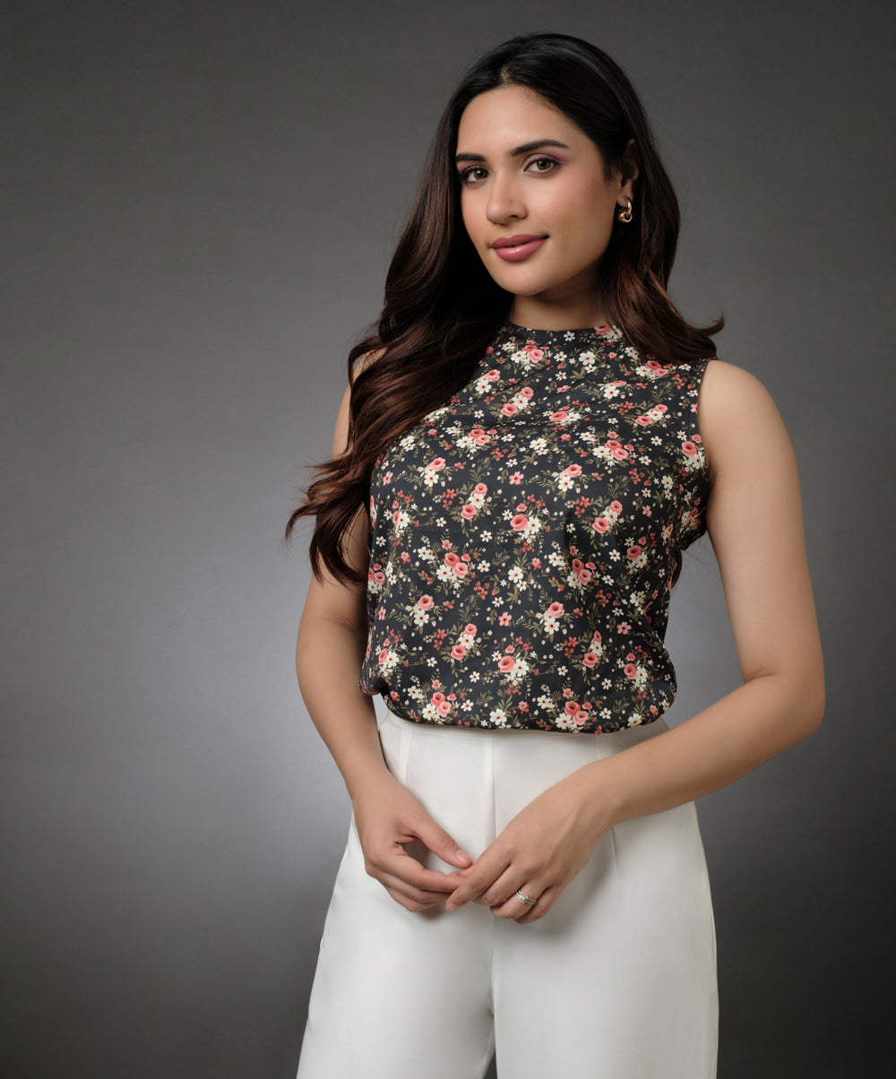 Sleeveless Floral Printed Chiffon Top