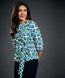 Front Tie Half Sleeve Printed Top