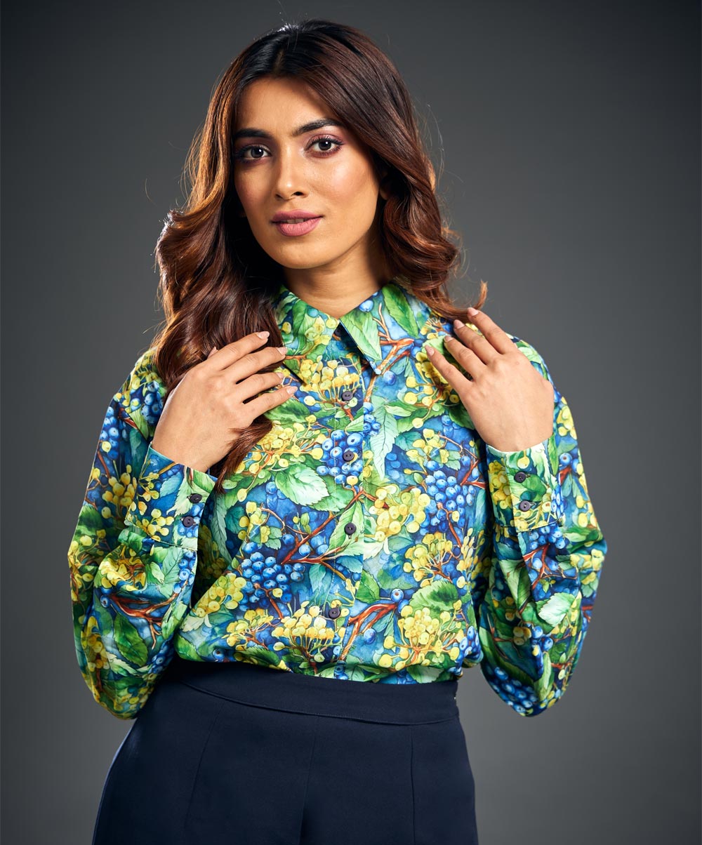 Bold Printed Longe Sleeve Green Shirt