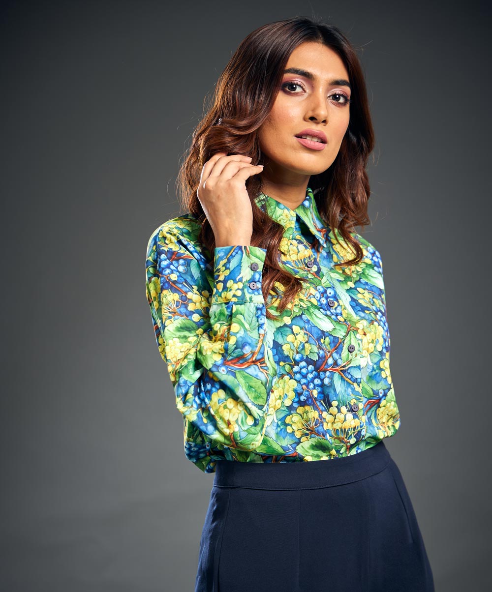 Bold Printed Longe Sleeve Green Shirt