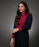 Blue And Red Contrast Paneled Shirt