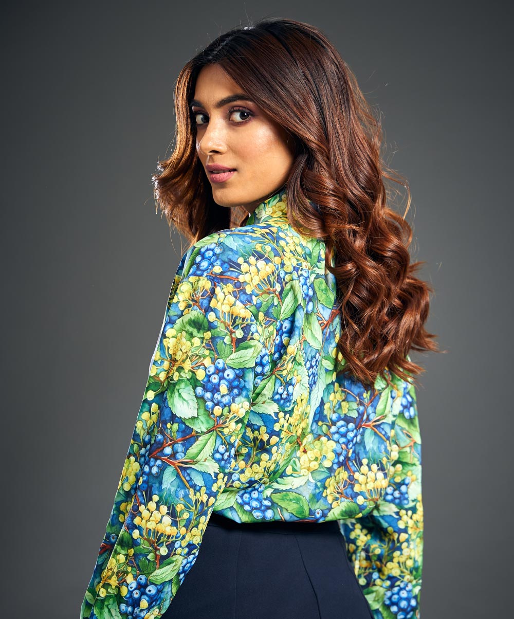 Bold Printed Longe Sleeve Green Shirt