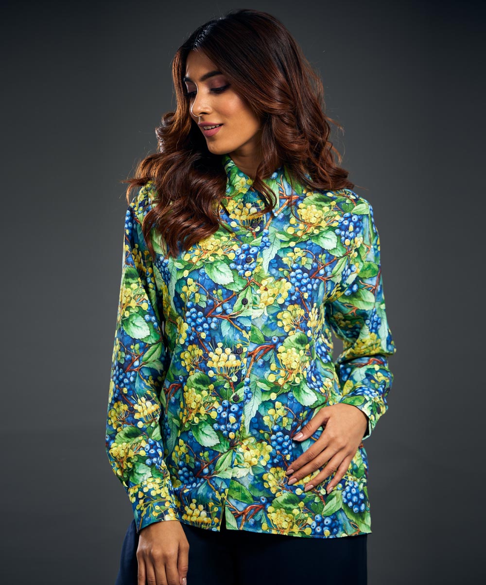 Bold Printed Longe Sleeve Green Shirt