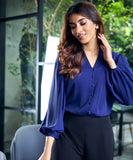 Satin Shirt Top With Contrast Buttons