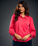 Long Sleeve Pintuck Chiffon Pink Top