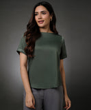 Short Sleeve Satin Green Top