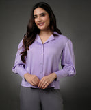 Lapel Collared Lavender Long Sleeve Shirt