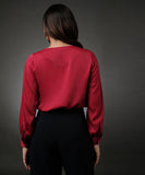 Vneck Shoulder Pleated Red Top