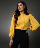 Front Pintuck Round Neck Yellow Top