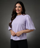 Round Neck Lavender Sleeve Elasticated Top