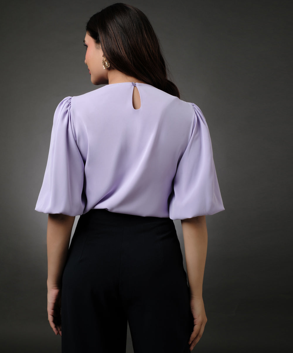 Round Neck Lavender Sleeve Elasticated Top