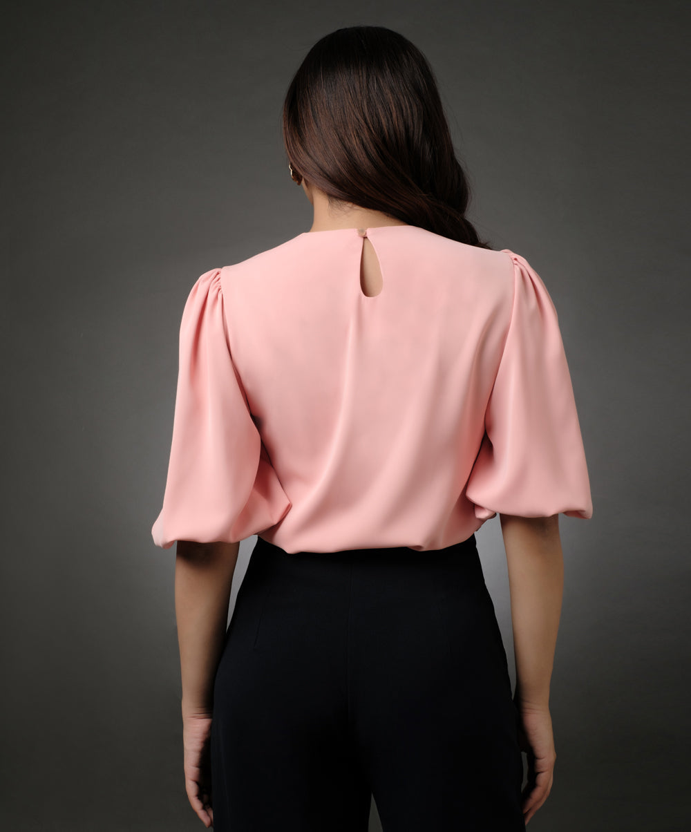 Round Neck Peach Sleeve Elasticated Top