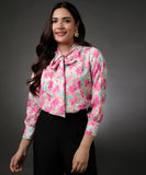 Satin Printed Floral Tie Neck Shirt