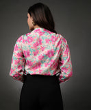 Satin Printed Floral Tie Neck Shirt