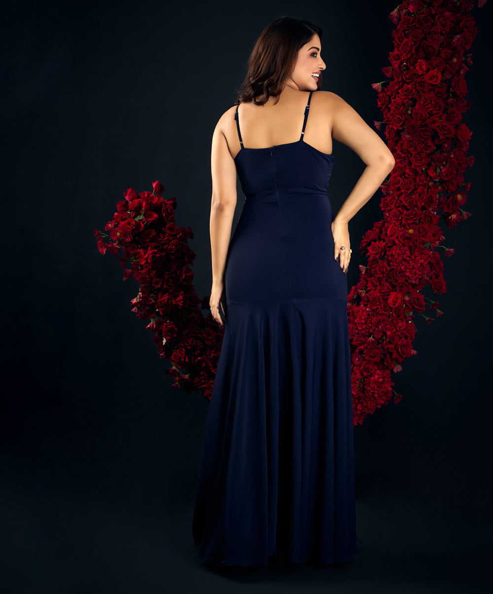 Navy Blue Frilled Maxi Dress