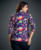 fire flower printed floral blazer